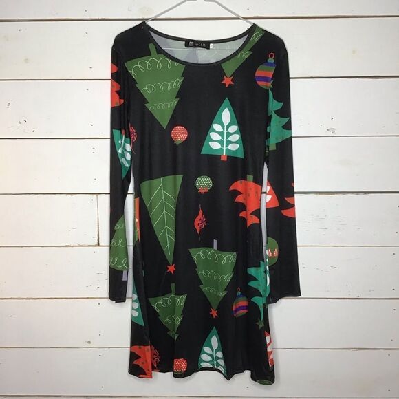 New Christmas Tree Dress Long Sleeve Tunic - Picture 3 of 7